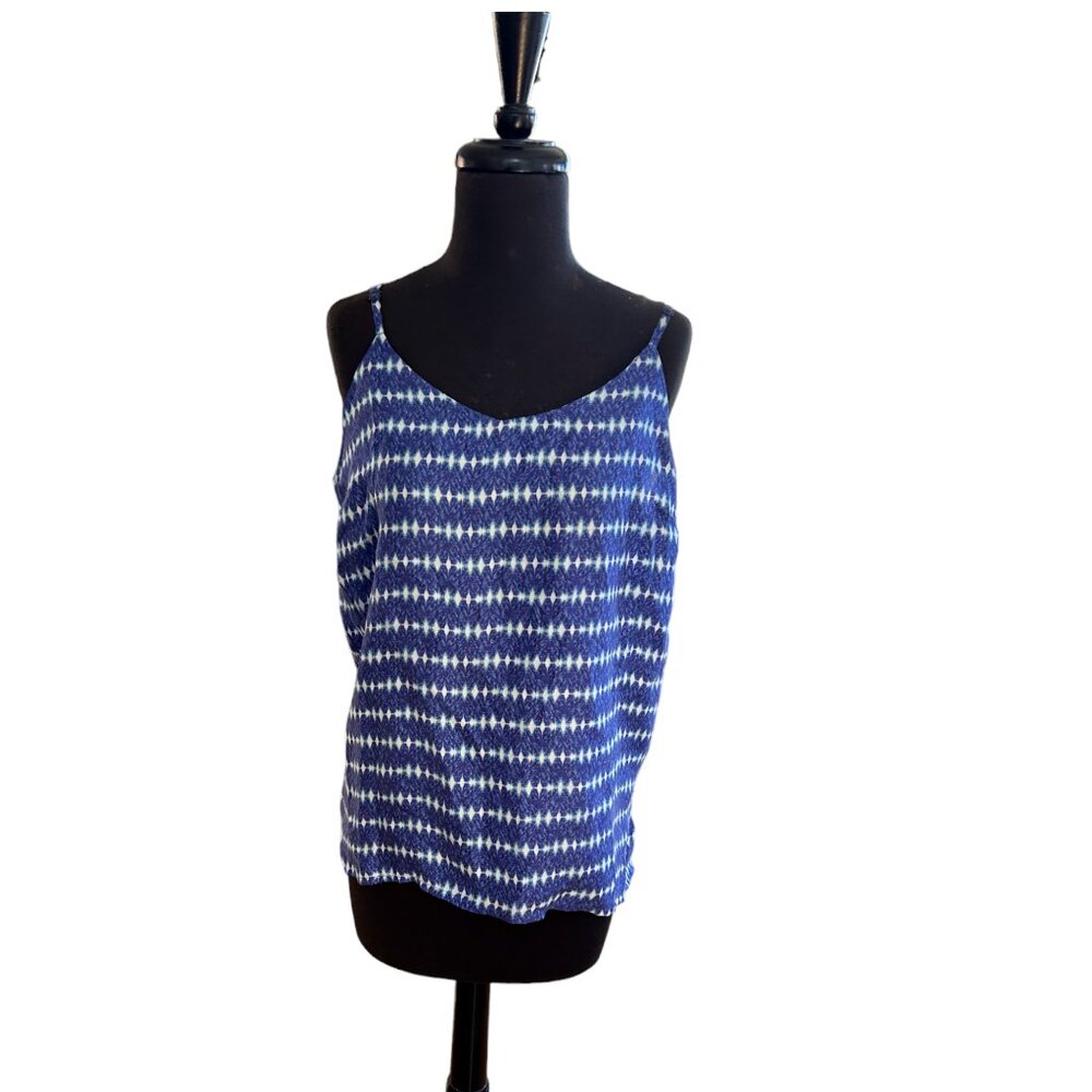 NWOT Stevie Howell 100% Silk Cami Tank Top Blue White Tie Dye Print Size L